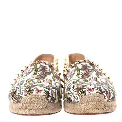 Christian Louboutin Canvas Loubi Jungle Print Ares Spikes Flat Espadrilles 41 Ivory Gold 2 of 15