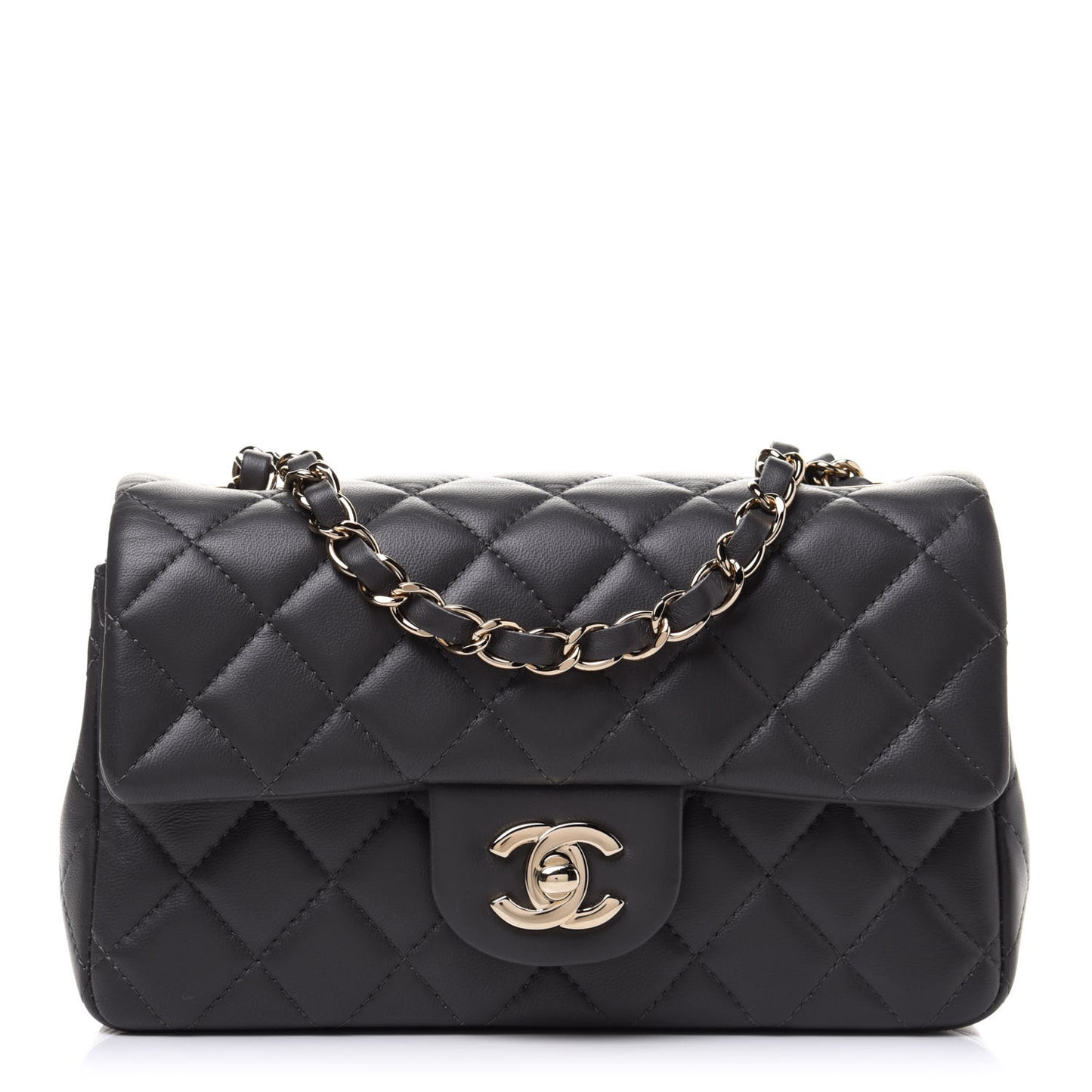 Lambskin Quilted Mini Rectangular Flap Dark Grey