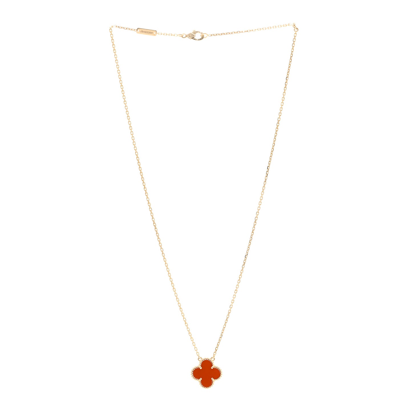 18K Yellow Gold Carnelian Vintage Alhambra Pendant Necklace