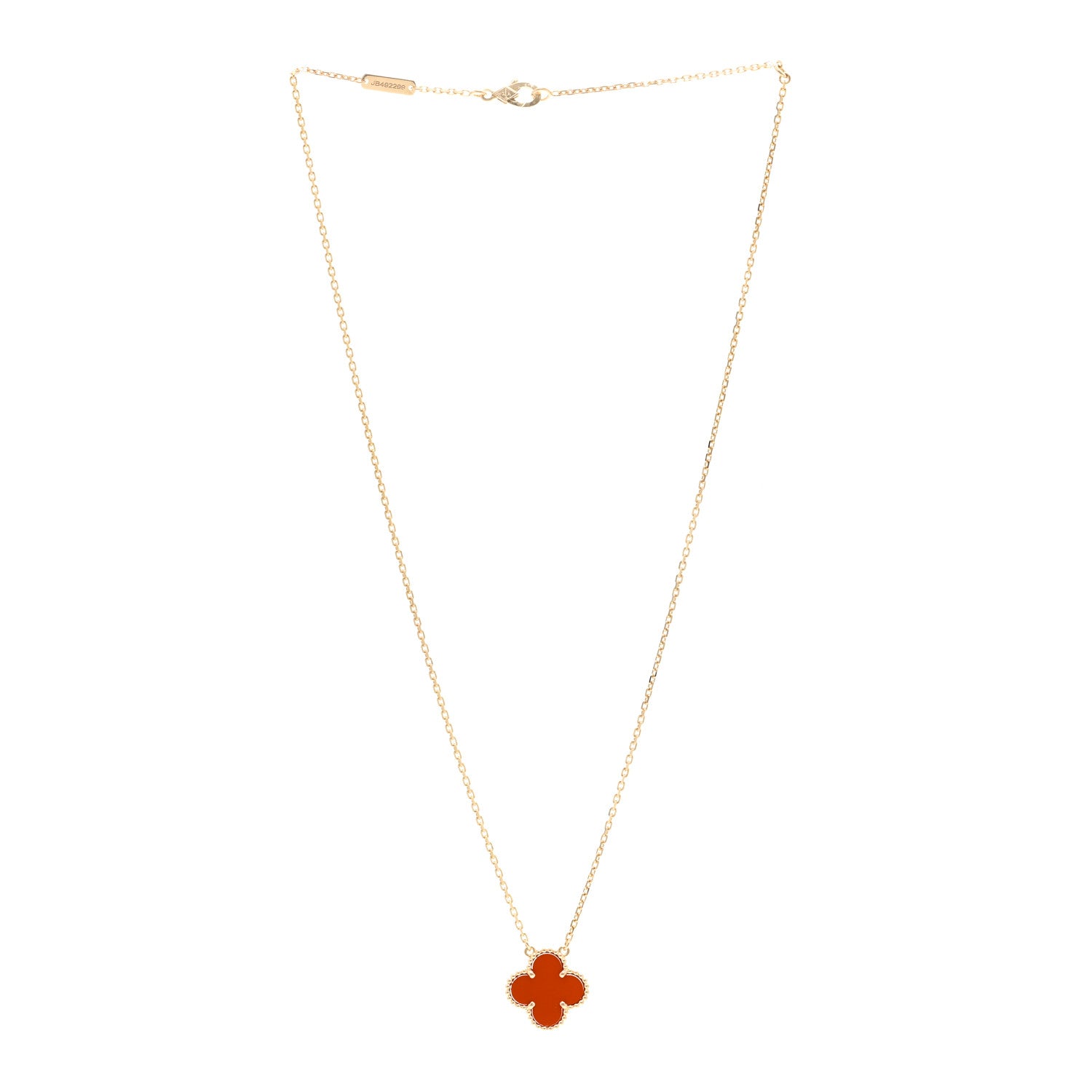 Van Cleef & Arpels 18K Yellow Gold Carnelian Vintage Alhambra Pendant Necklace 3 of 5