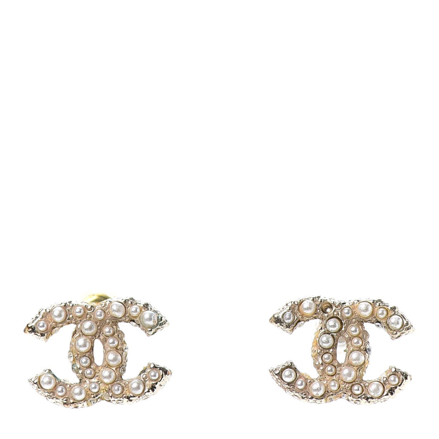 Pearl Crystal CC Stud Earrings Gold