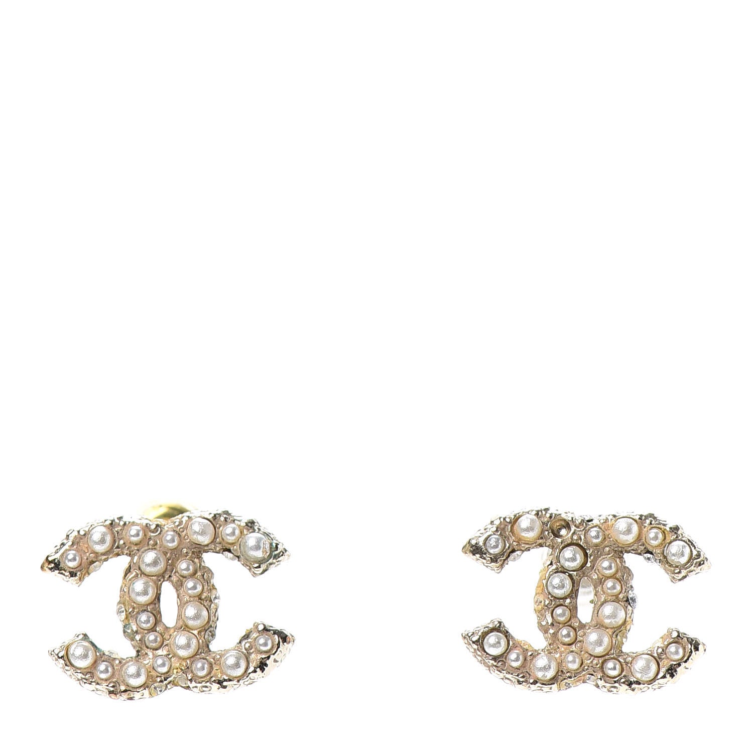 Chanel Pearl Crystal CC Stud Earrings Gold 1 of 5