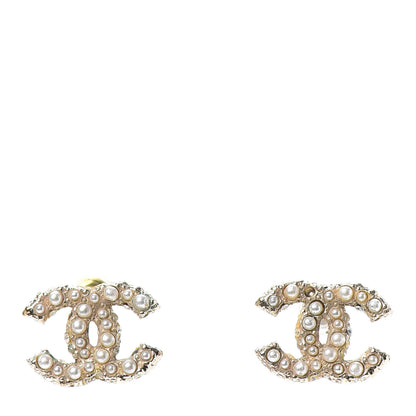 Chanel Pearl Crystal CC Stud Earrings Gold 1 of 5