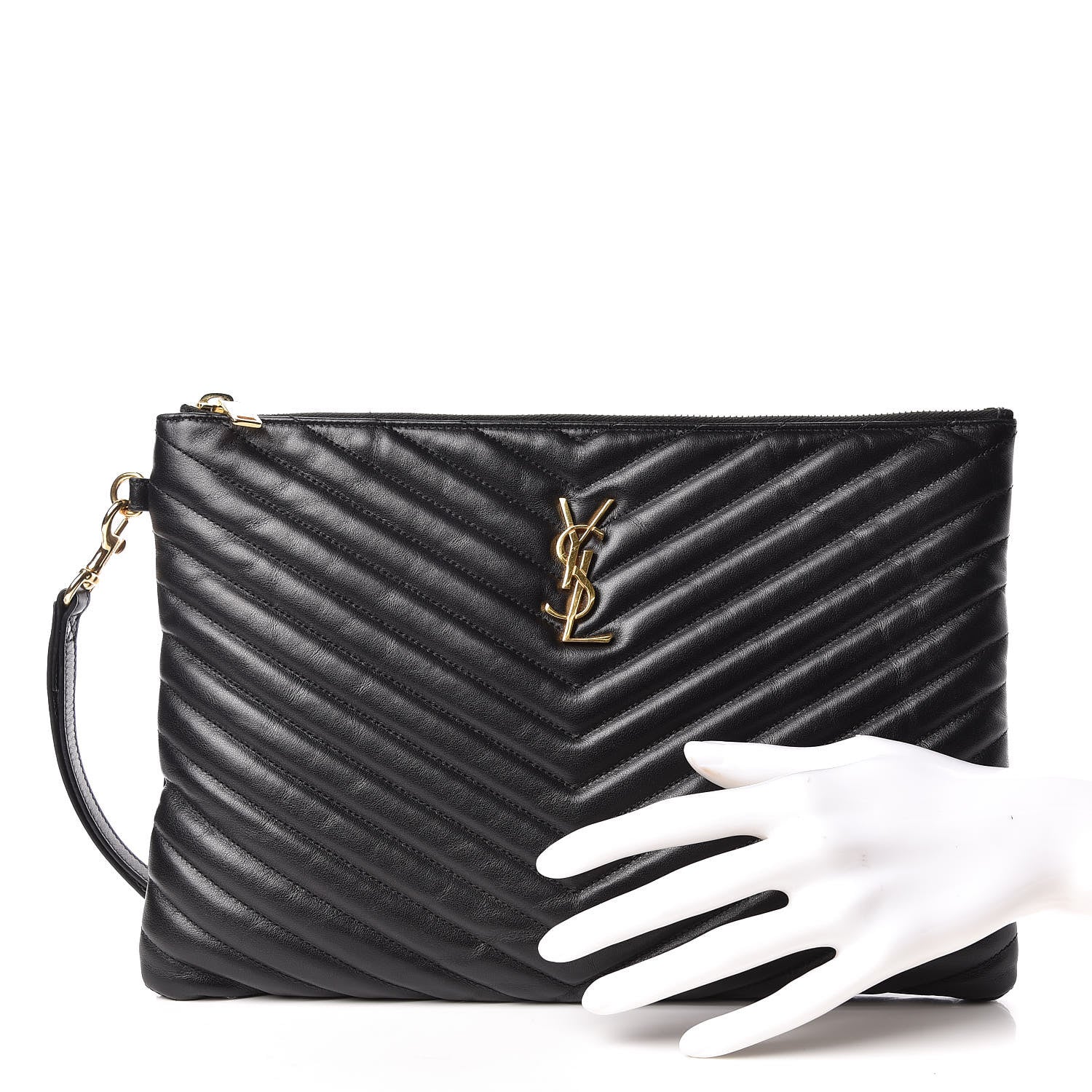 Saint Laurent Calfskin Matelasse Monogram Cassandre Tablet Pouch Black 2 of 9