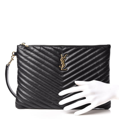 Saint Laurent Calfskin Matelasse Monogram Cassandre Tablet Pouch Black 2 of 9