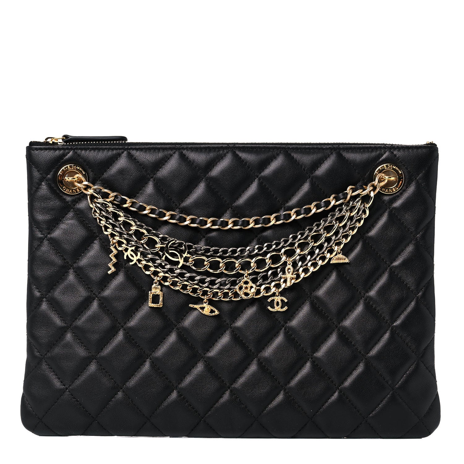 Chanel Lambskin Quilted Egyptian Amulet Zipped Pouch Black 1 of 10