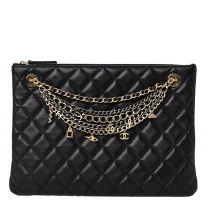 Chanel Lambskin Quilted Egyptian Amulet Zipped Pouch Black 1 of 10