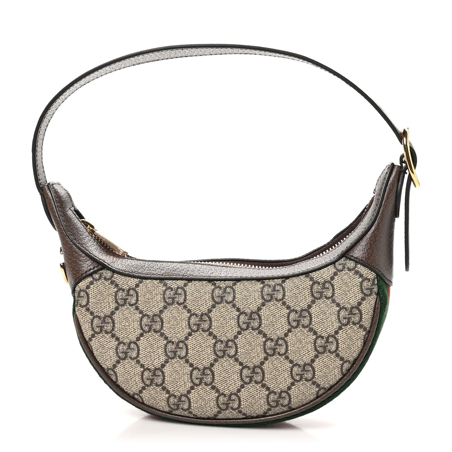 GG Supreme Monogram Textured Calfskin Web Mini Ophidia Half Moon Hobo Beige Ebony New Acero