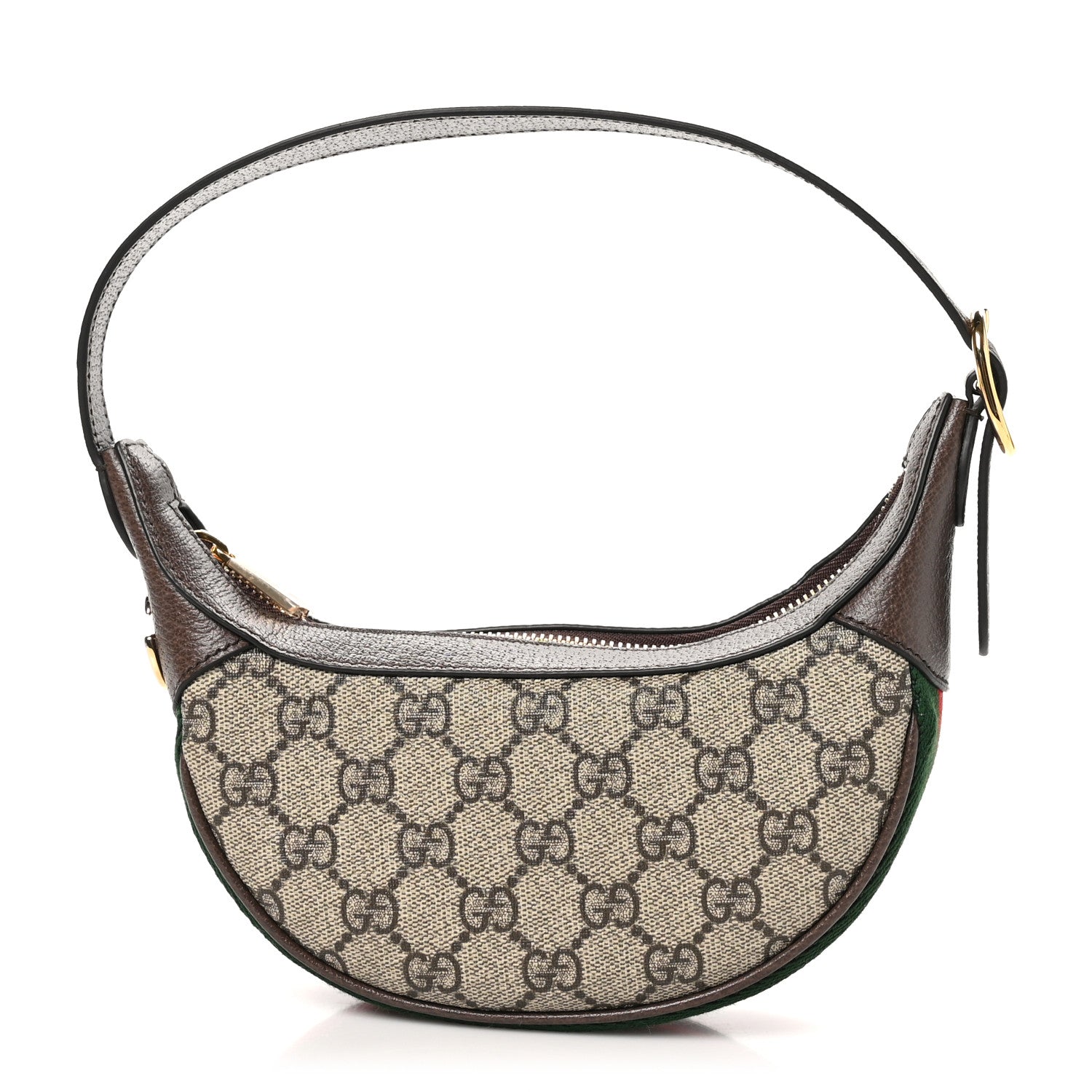 Gucci GG Supreme Monogram Textured Calfskin Web Mini Ophidia Half Moon Hobo Beige Ebony New Acero 1 of 9