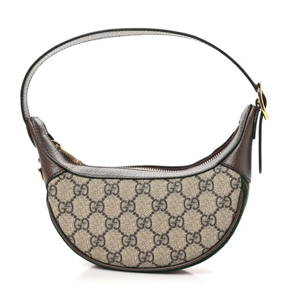 Gucci GG Supreme Monogram Textured Calfskin Web Mini Ophidia Half Moon Hobo Beige Ebony New Acero 1 of 9