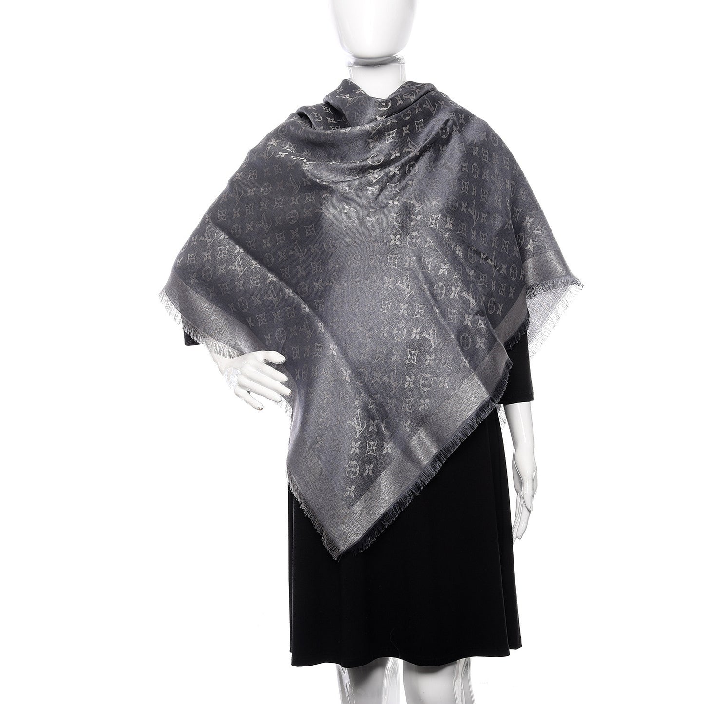 Silk Lurex Wool Monogram Shine Shawl Charcoal Grey