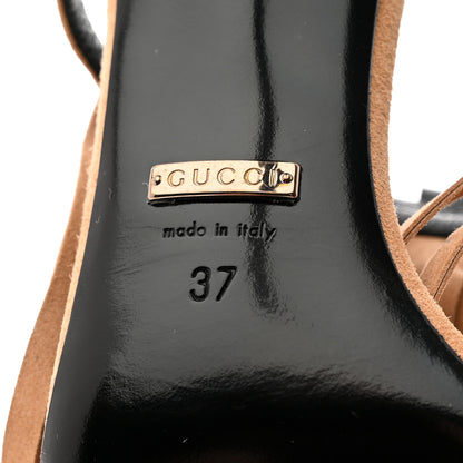 Gucci Suede Fringe Becky High Heel Sandals 37 Sand 6 of 7