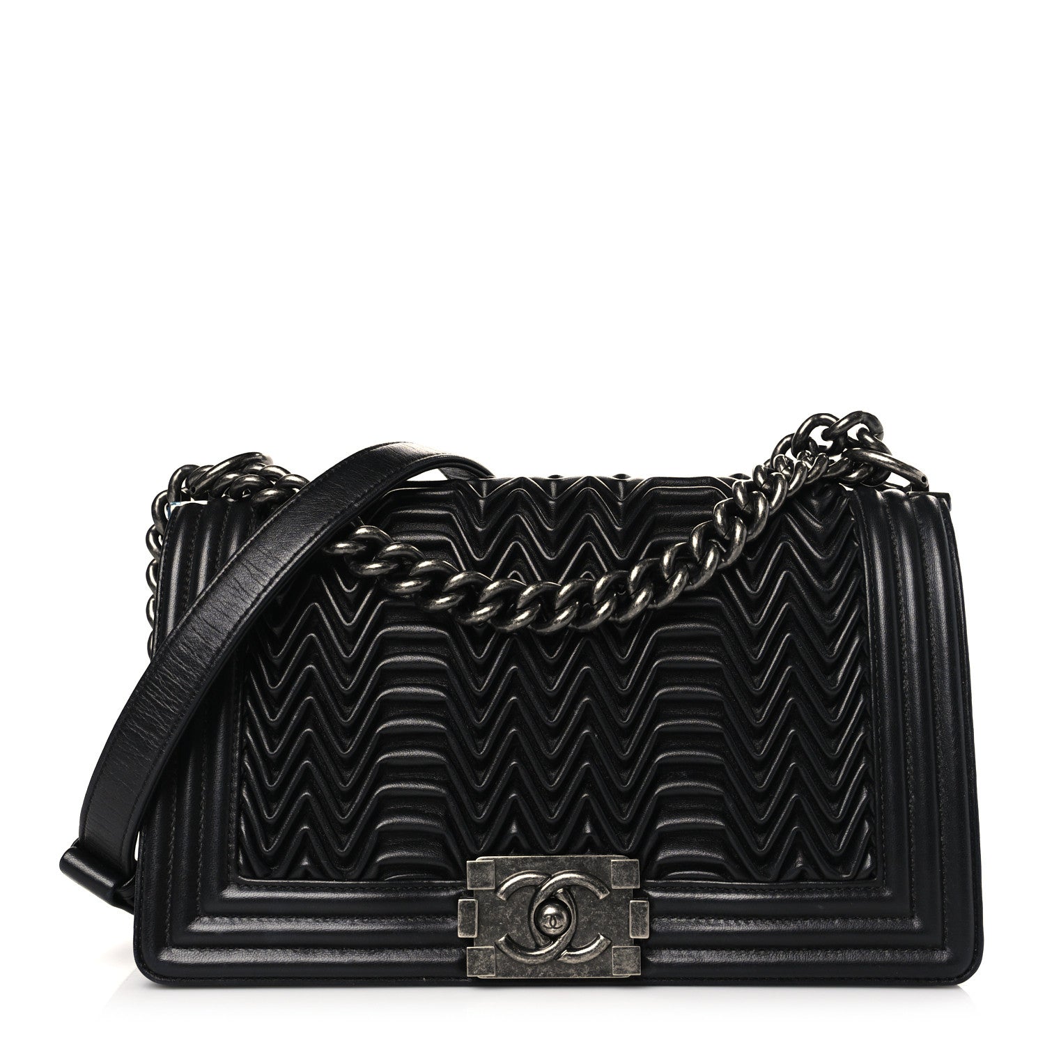 Chanel Calfskin Pleated Medium Boy Flap Black 1 of 9