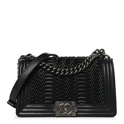Chanel Calfskin Pleated Medium Boy Flap Black 1 of 9