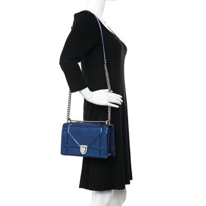 Christian Dior Metallic Patent Micro-Cannage Medium Diorama Flap Bag Blue 2 of 11