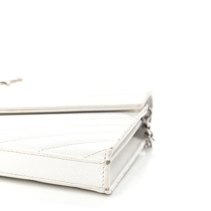 Saint Laurent Grain De Poudre Matelasse Chevron Monogram Chain Wallet White 8 of 9