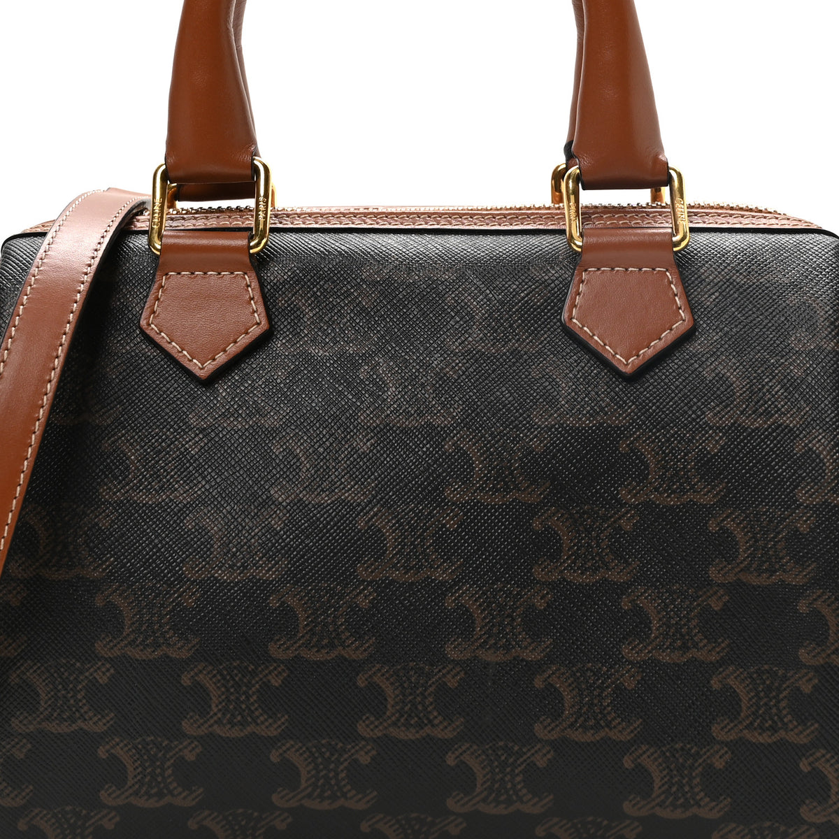 Triomphe Canvas Calfskin Small Boston Bag Tan