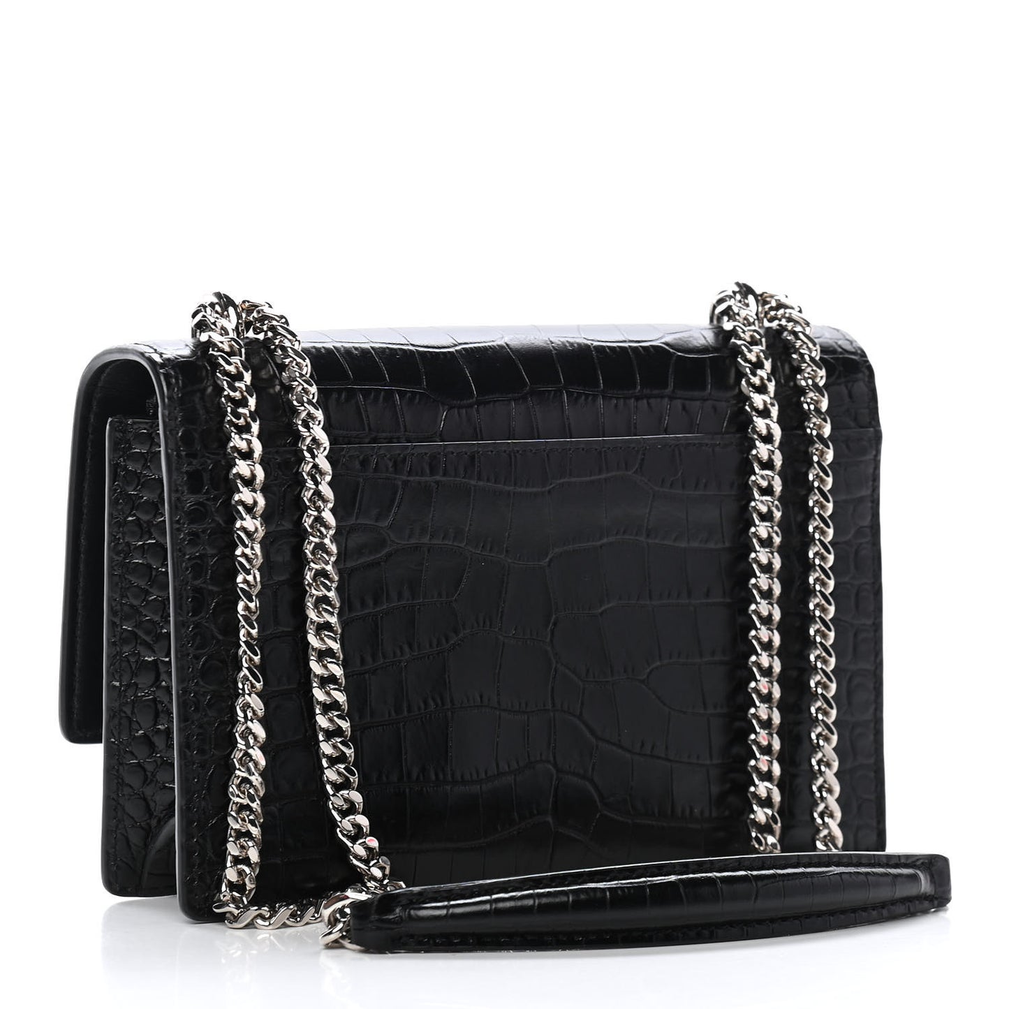 Calfskin Crocodile Embossed Monogram Sunset Chain Wallet Black