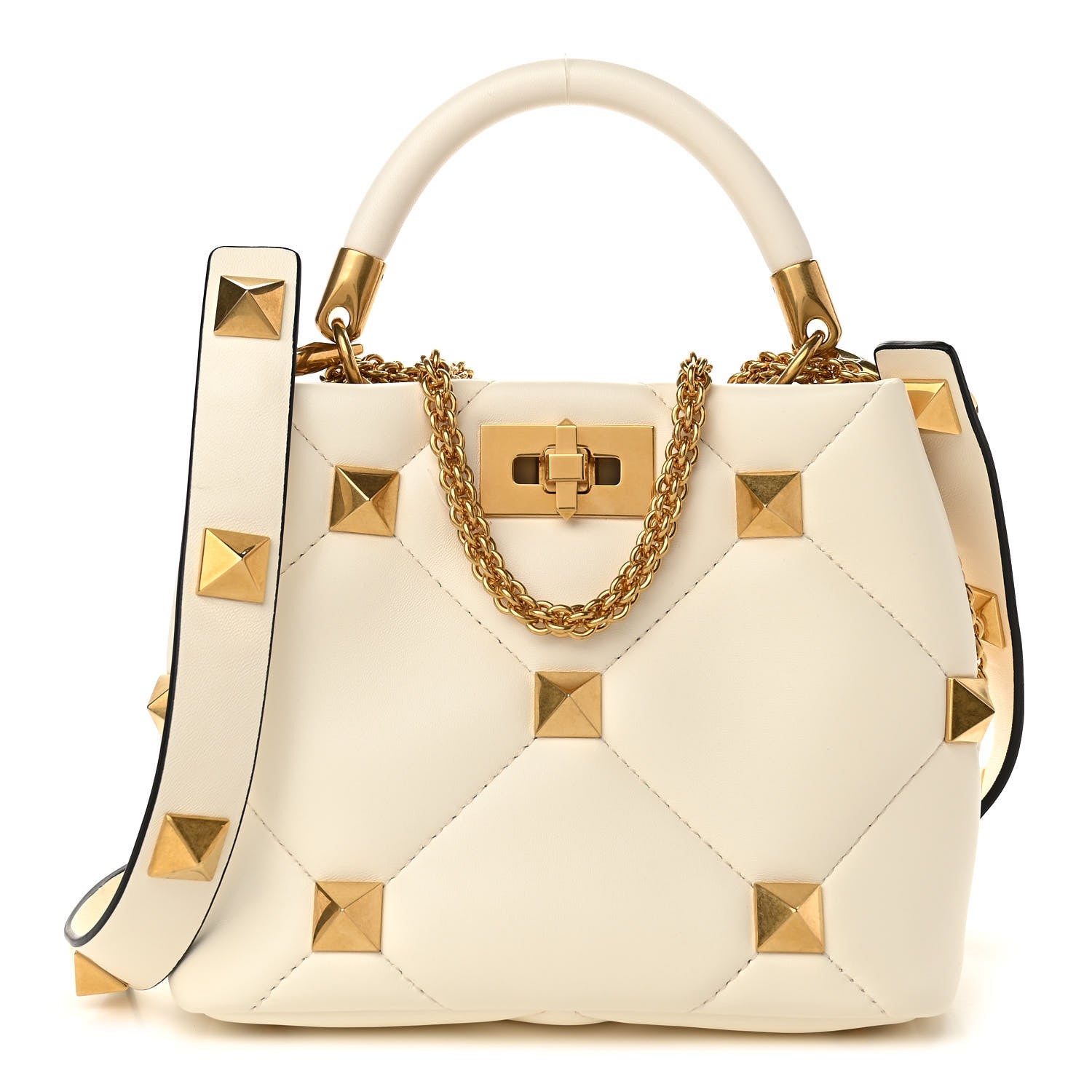 Valentino Garavani Nappa Small Roman Stud The Handle Bag Ivory 1 of 9