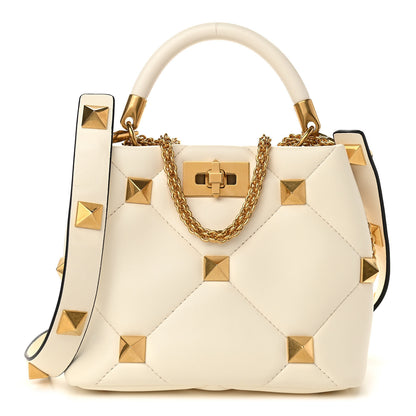 Valentino Garavani Nappa Small Roman Stud The Handle Bag Ivory 1 of 9