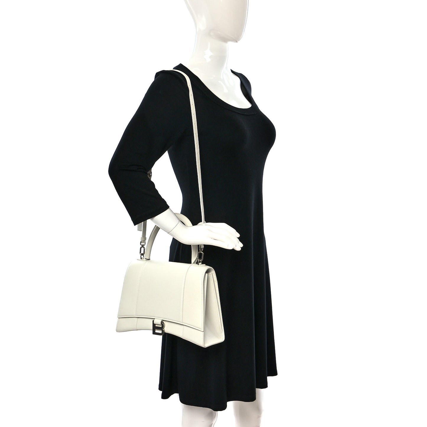 Grained Calfskin Medium Hourglass Top Handle Bag White