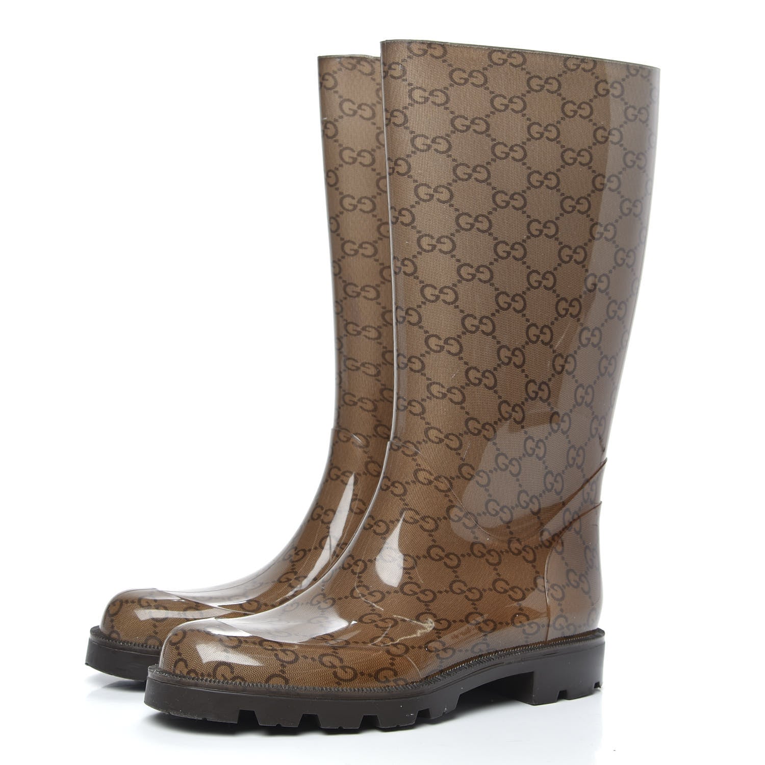 Gucci Rubber Monogram Edinburg Rain Boots 37 Transparent Cocoa 3 of 9