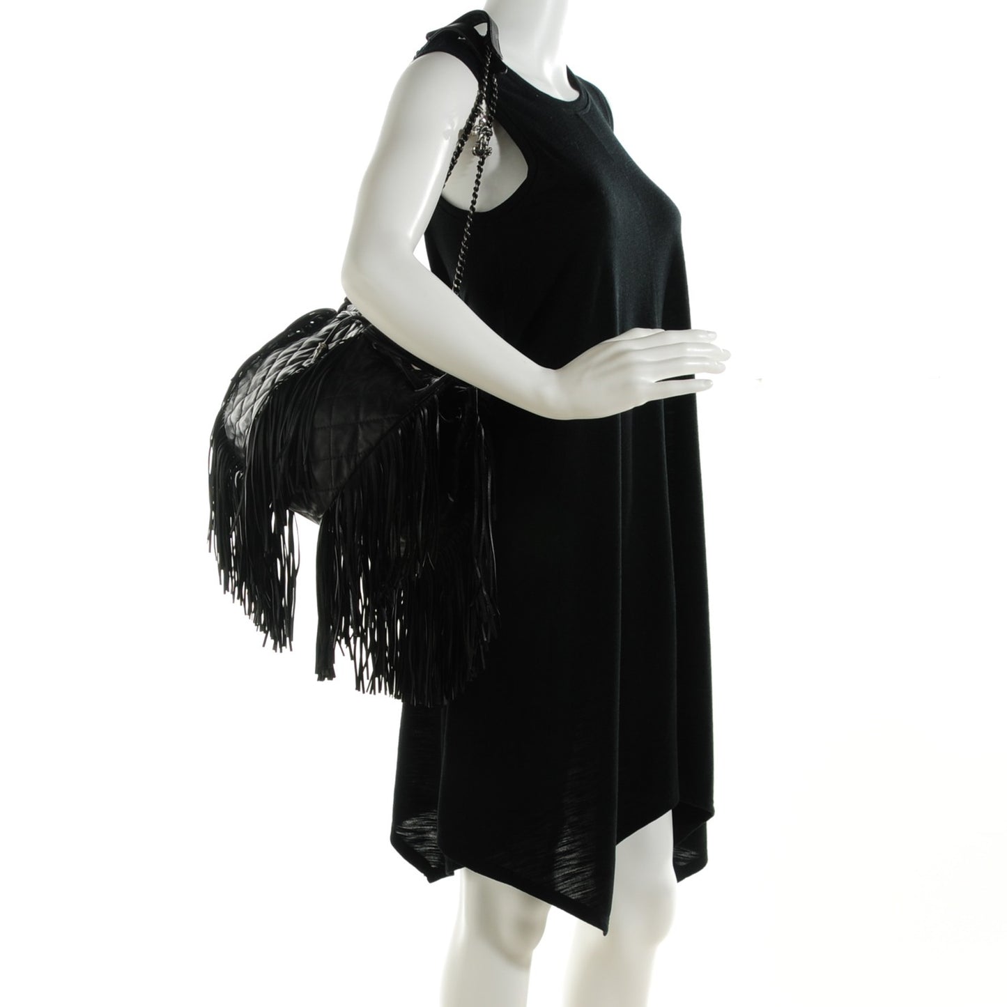 Lambskin Quilted Western Baluchon Fringe Bag Black