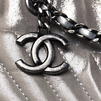 Chanel Iridescent Calfskin Chevron Small Urban Spirit Drawstring Bag Silver 16 of 17