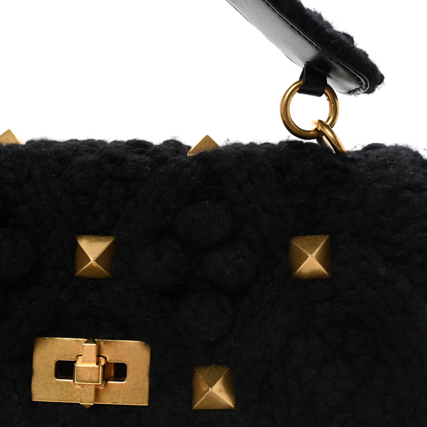 Cashmere Knit Large Roman Stud Shoulder Bag Black