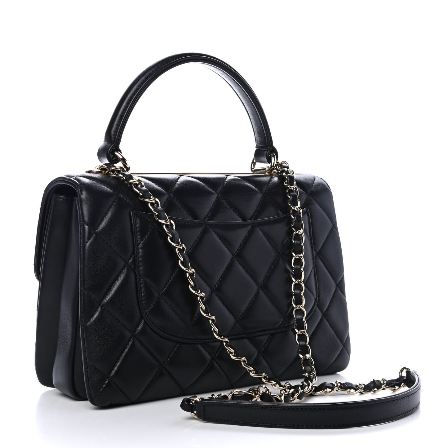 Lambskin Quilted Small Trendy CC Dual Handle Flap Bag Black