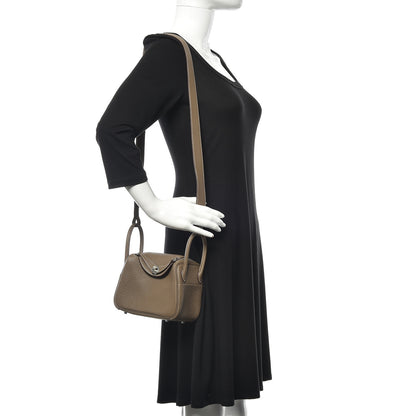 Hermes Taurillon Clemence Mini Lindy 20 Etoupe 2 of 10