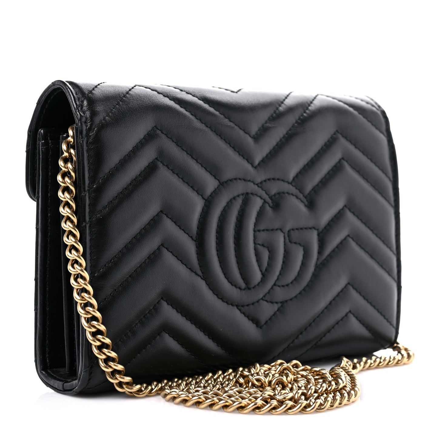 Calfskin Matelasse GG Marmont Chain Wallet Black