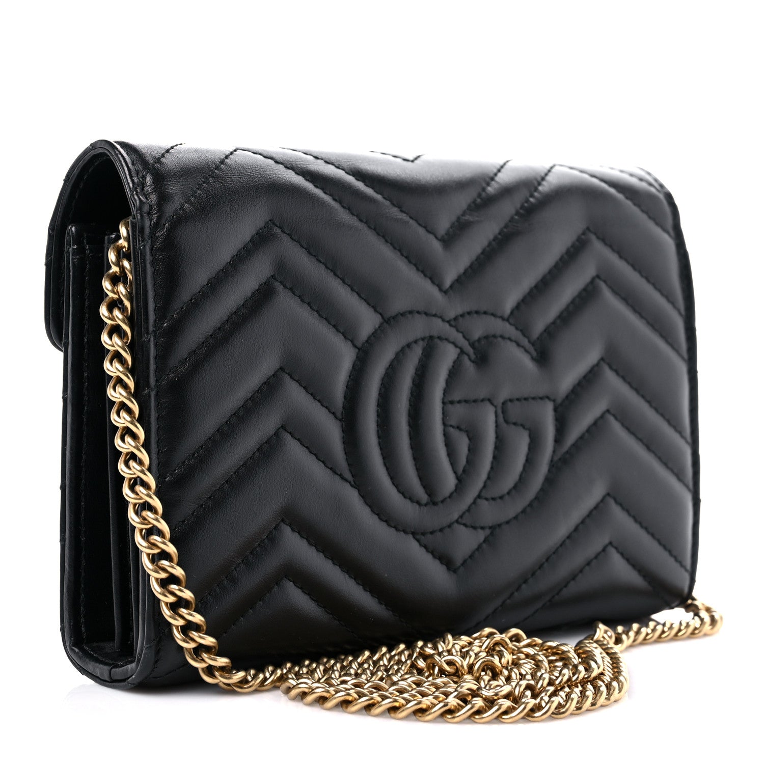 Gucci Calfskin Matelasse GG Marmont Chain Wallet Black 3 of 14