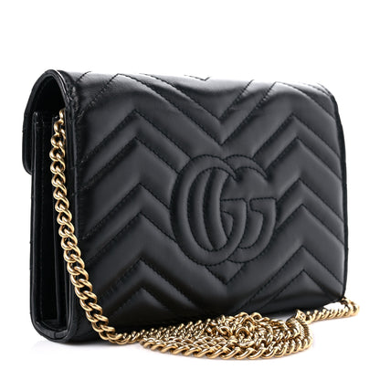 Gucci Calfskin Matelasse GG Marmont Chain Wallet Black 3 of 14