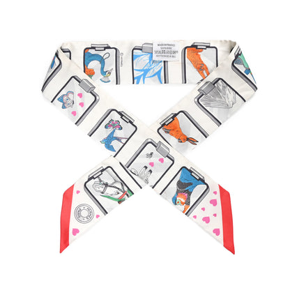Hermes Silk Story Twilly White Gris Rouge 1 of 5