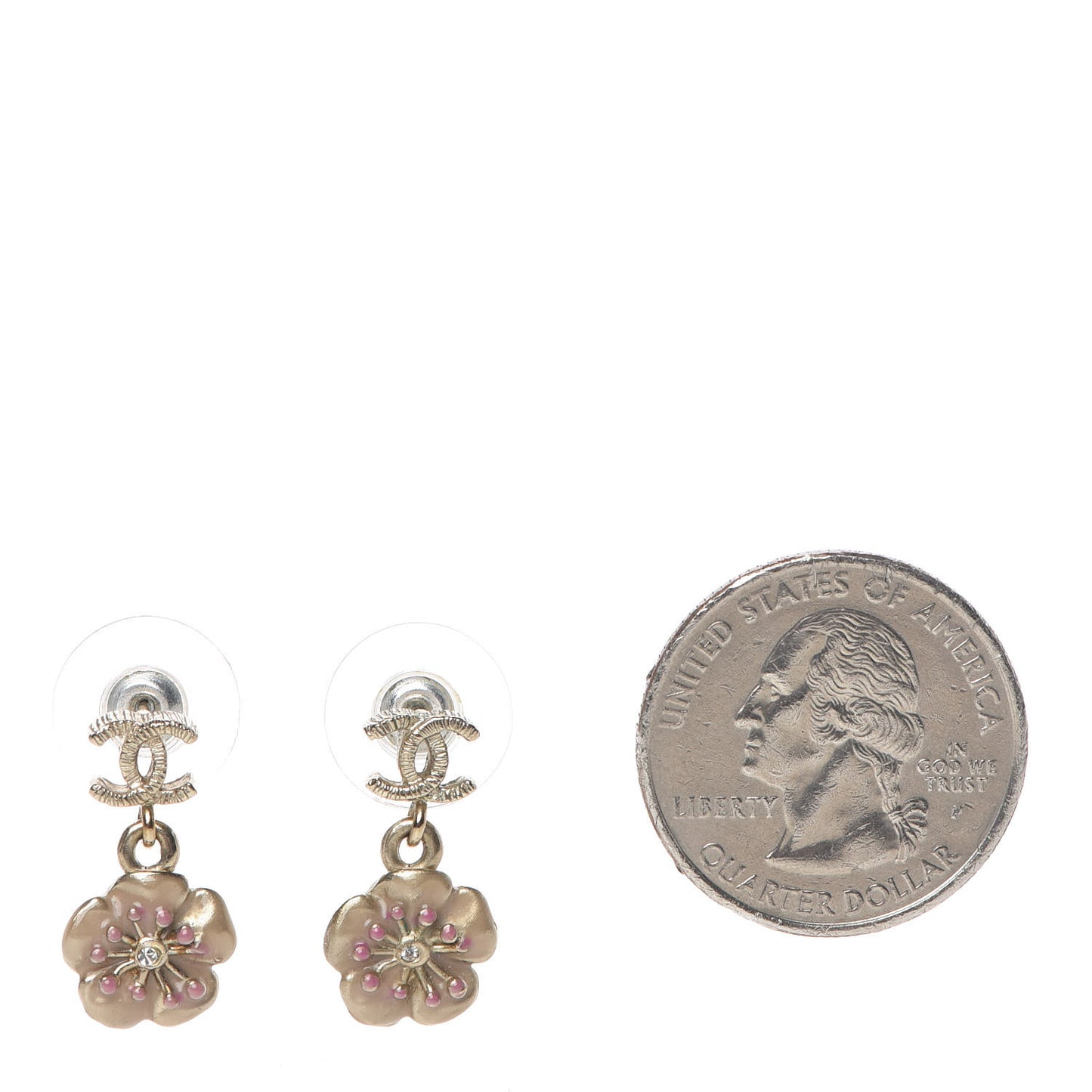 Enamel CC Camellia Earrings Gold Pink