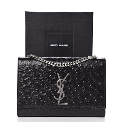 Saint Laurent Ostrich Calfskin Embossed Small Monogram Kate Satchel Black 14 of 14