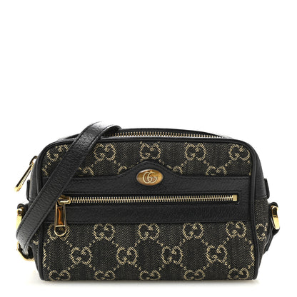 Gucci Jacquard Black Denim GG Monogram Textured Dollar Calfskin Mini Ophidia Shoulder Bag Black Ivory 1 of 10