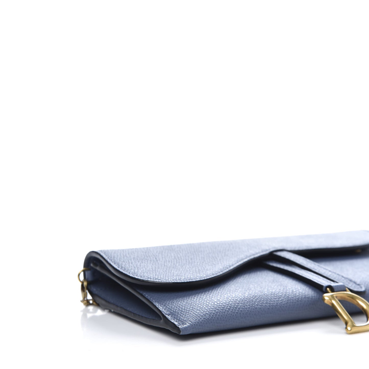 Grained Calfskin Saddle Chain Wallet Pouch Denim