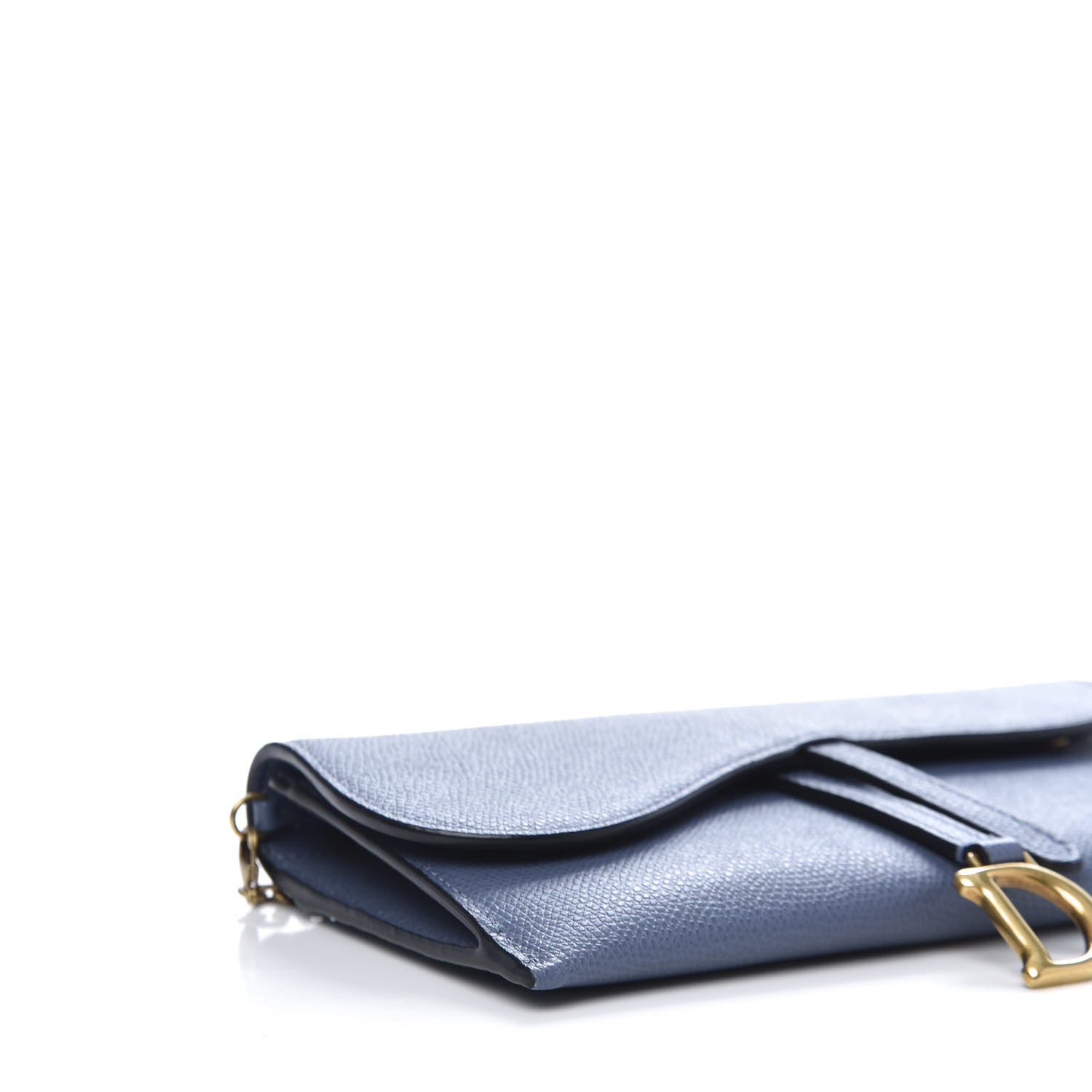 Christian Dior Grained Calfskin Saddle Chain Wallet Pouch Denim 7 of 14