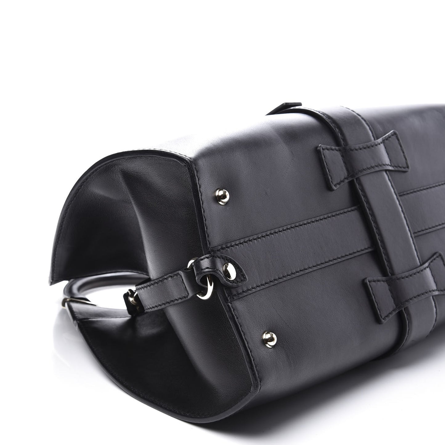 Calfskin Medium Stirrup Top Handle Bag Black
