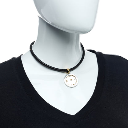 Bulgari 18K Yellow Gold Stainless Steel Calfskin Tondo Clover Pendant Necklace Black 5 of 5
