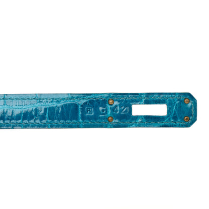 Hermes Shiny Niloticus Crocodile Kelly Cut Pochette Bleu Izmir 7 of 9