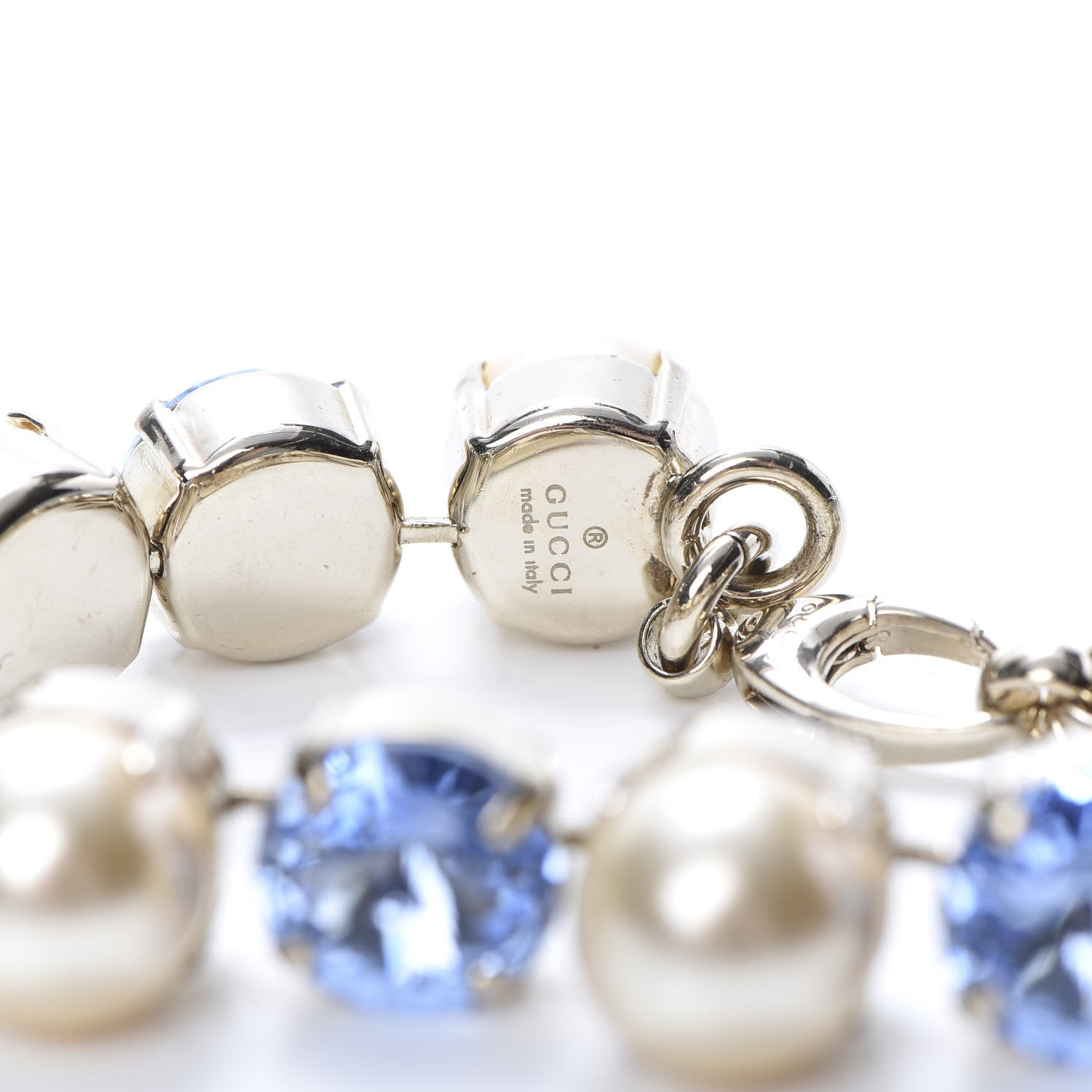 Gucci Crystal Pearl Bracelet Aged Gold Blue 4 of 4