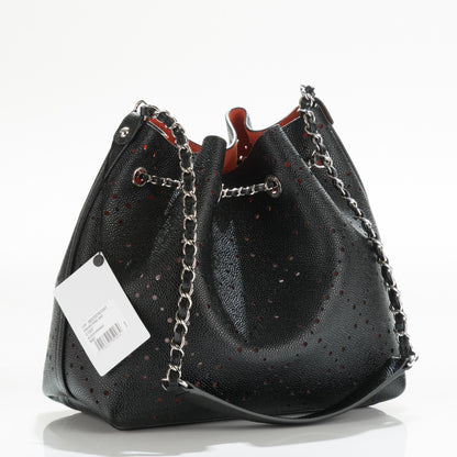 Chanel Caviar Perforated Drawstring CC Bag Black Orange 2 of 16