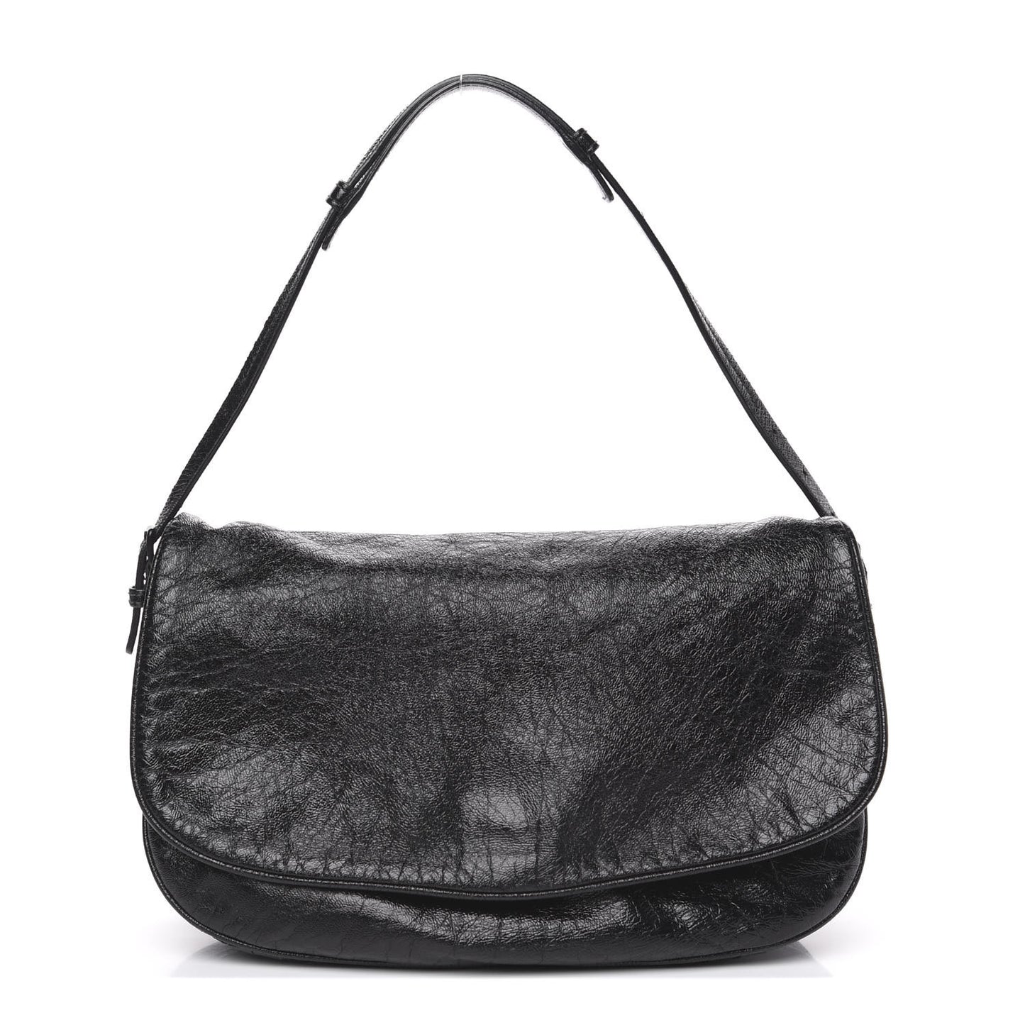 Patent Goatskin Intrecciato Shoulder Bag Black