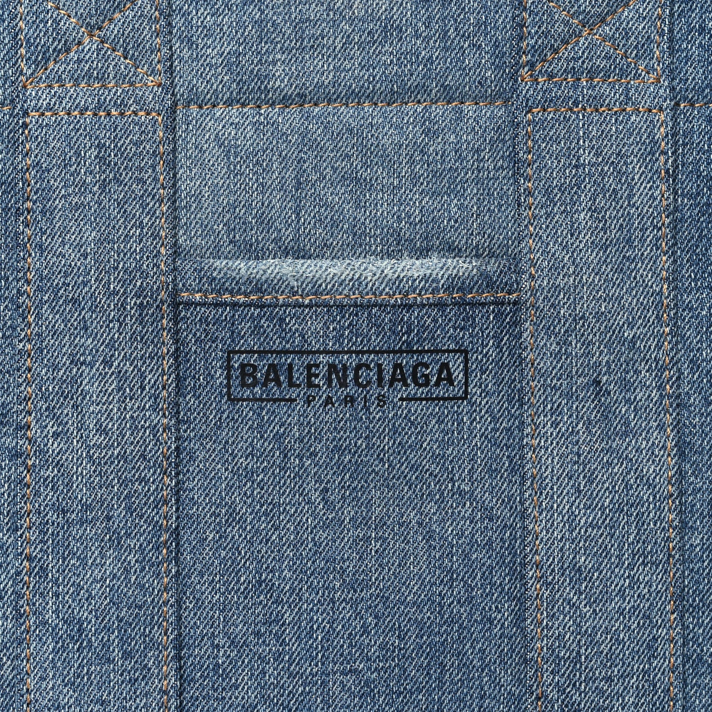 Washed Frayed Denim Logo Small Hardware Tote Blue