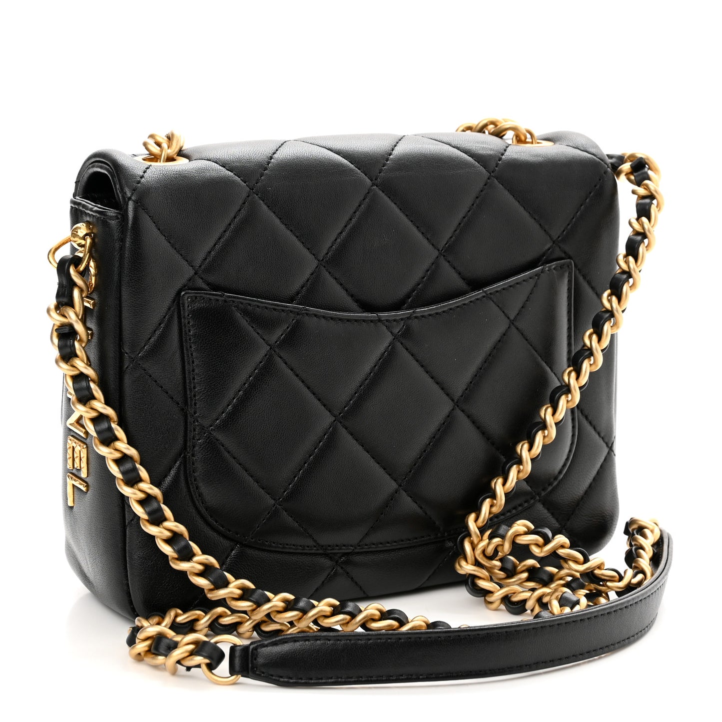 Lambskin Quilted Small Side Note Flap Black