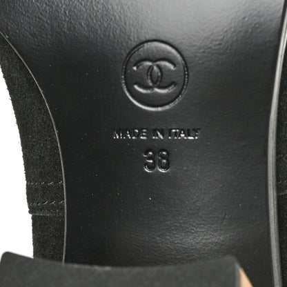 Chanel Suede Patent Calfskin CC Cork Cap Toe Tall Boots 38 Black 6 of 6