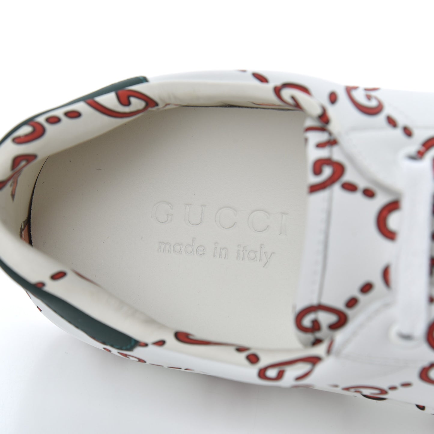 Calfskin GucciGhost Print Mens Ace Sneakers 7 White Hibiscus Red